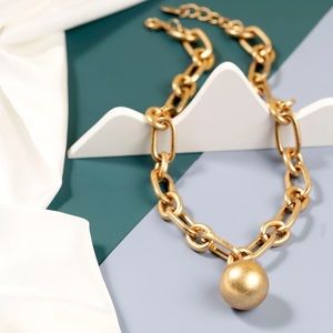 Zara Textured Gold Ball Chain Pendant Oval Circle Link Necklace Satin Metallic